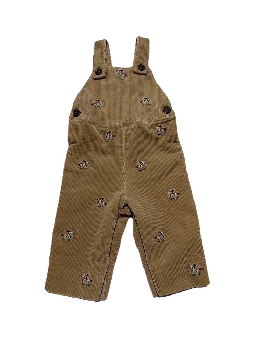Ralph Lauren Baby Boys Corduroy Embroidered Overalls Size 6 Month Hunting Dogs